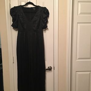 LULUS Black Satin Glitter Jumpsuit